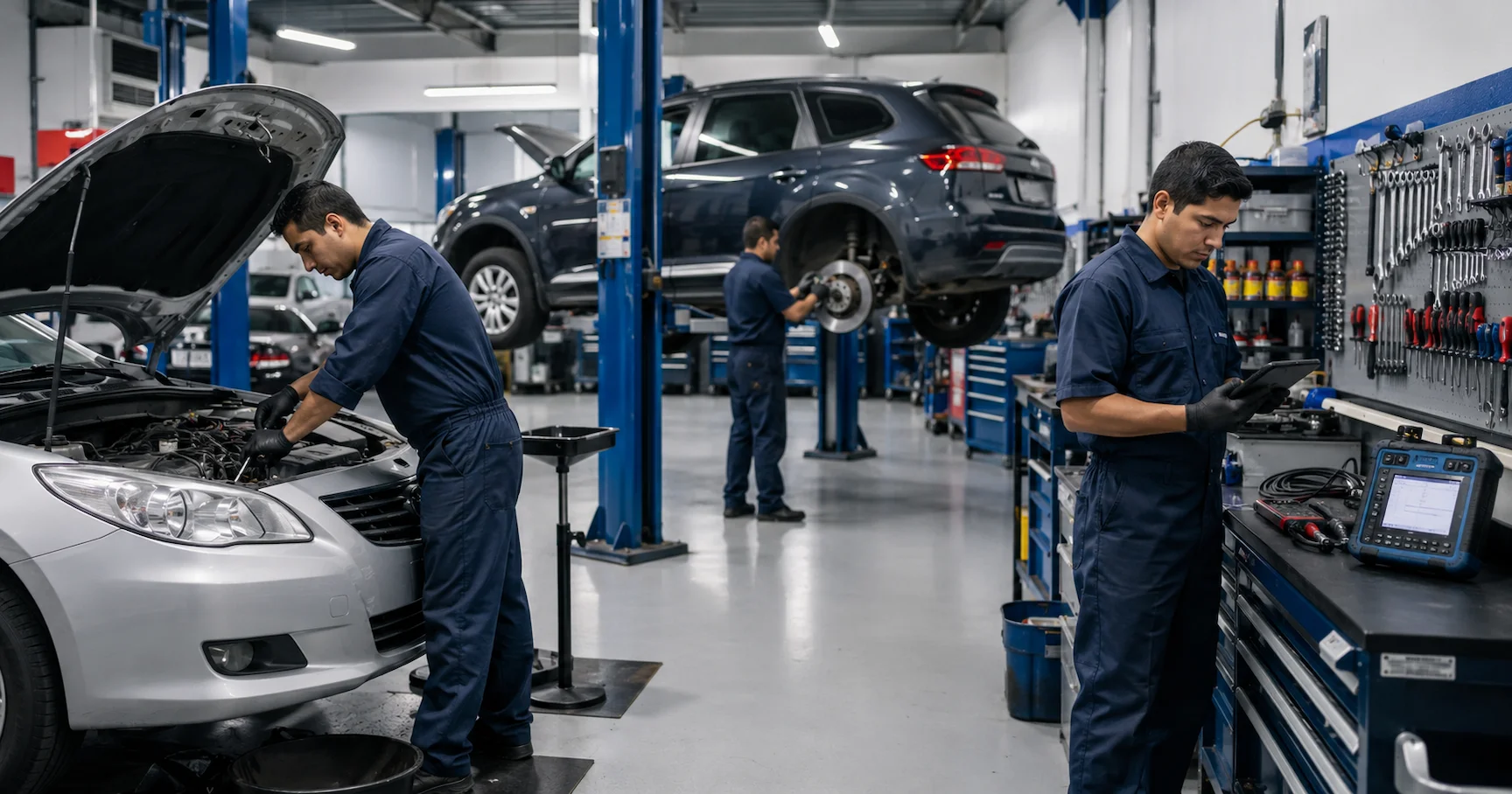 Taller mecánico en Lima con autos en mantenimiento
